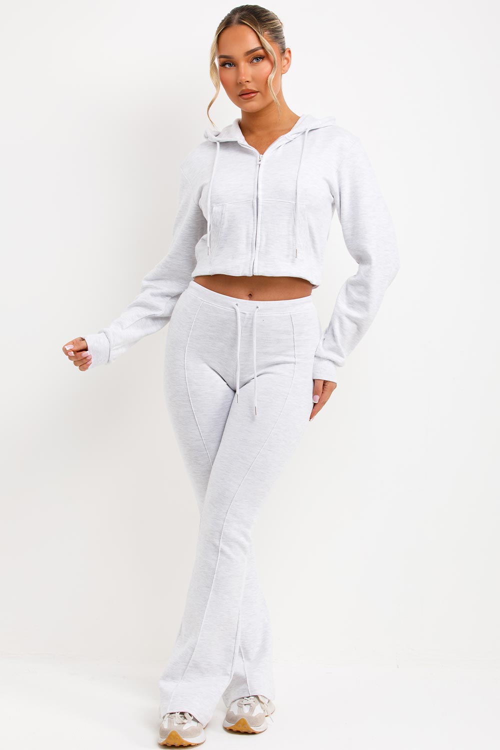 crop hoodie and bell bottom skinny flare trousers loungewear zara womens