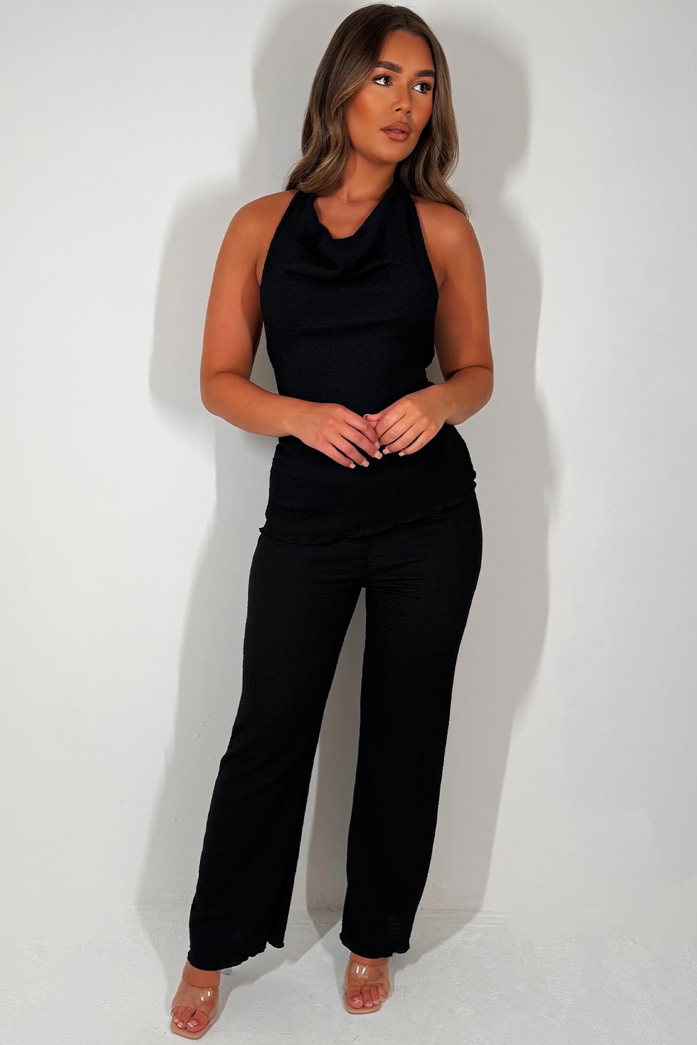 halter neck backless top and trousers two piece summer holiday outfit set zara womens uk