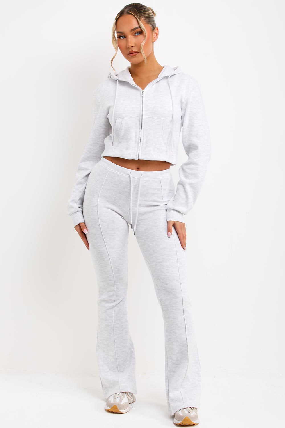 crop hooded sweatshirt and skinny flare trousers two piece loungewear set zara womens