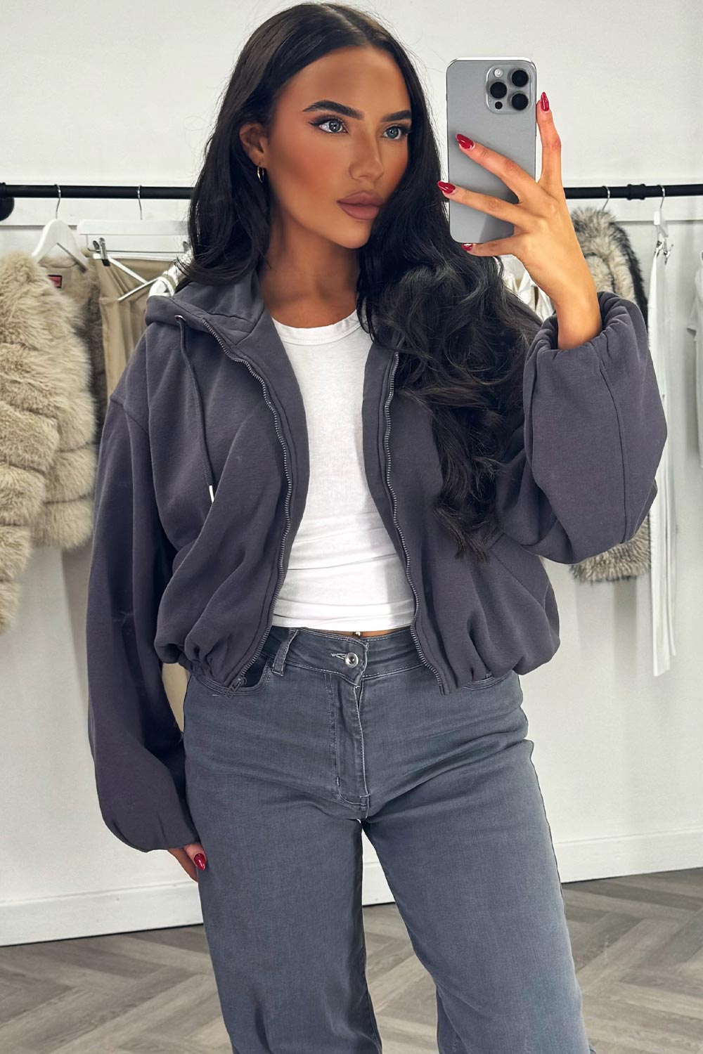 womens zara hooded jacket with elastic hem