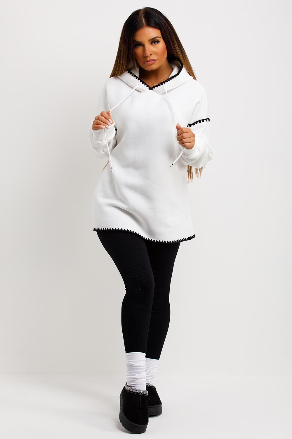 womens hoodie with blanket stitches