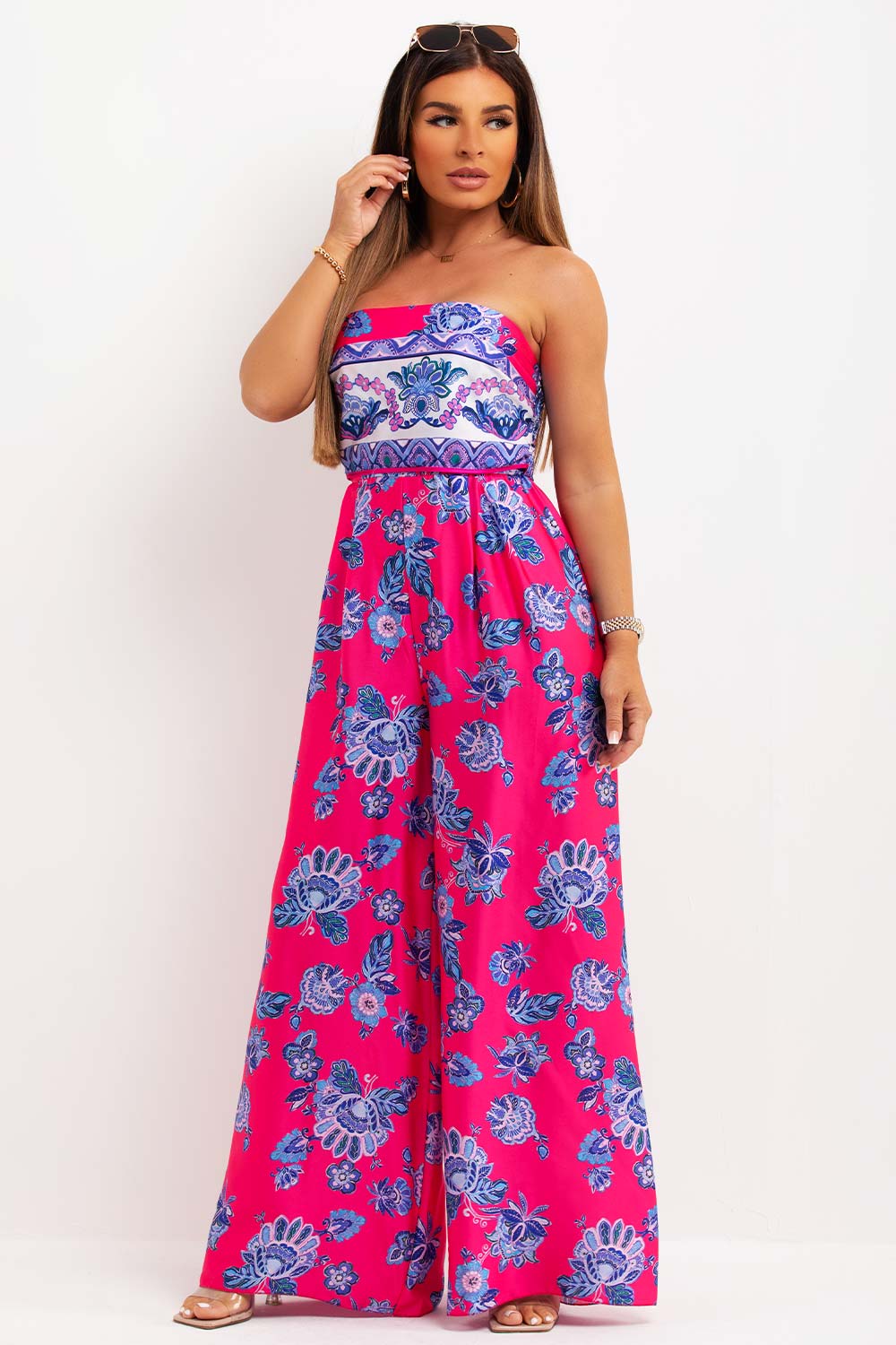 womens bandeau jumpsuit with wide legs summer holiday outfit uk