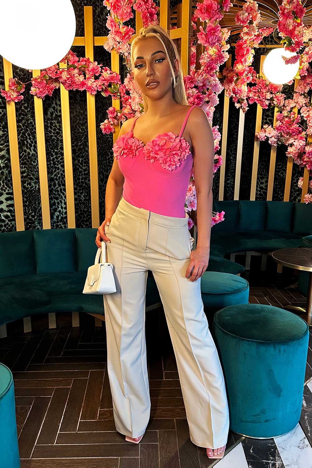 floral cup ribbed bodysuit top