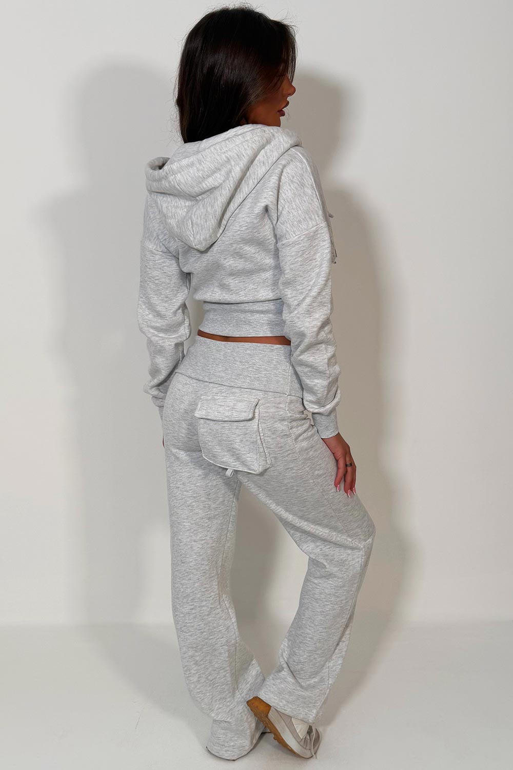 womens zara fold over flare trousers and crop hoodie two piece co ord set tracksuit styledup uk