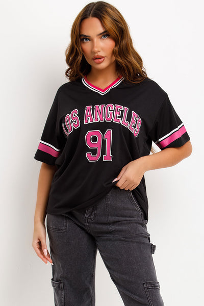 Women's Football Jersey T Shirt With Los Angeles Print Black