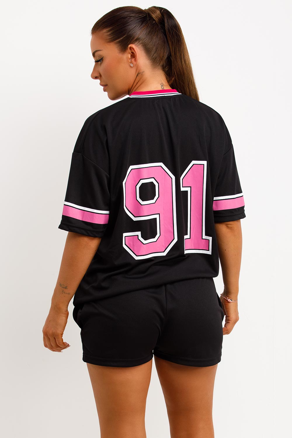 womens oversized football jersey t shiort and shorts two piece co ord set summer airport outfit streetwear
