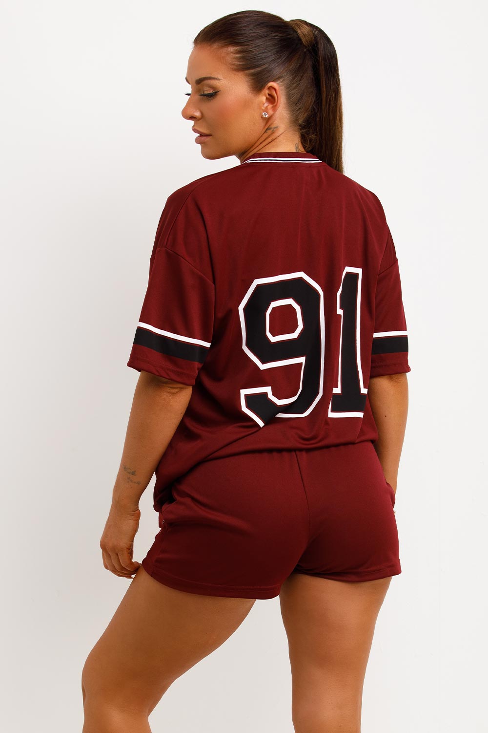 womens oversized football jersey t shiort and shorts two piece co ord set summer airport outfit streetwear