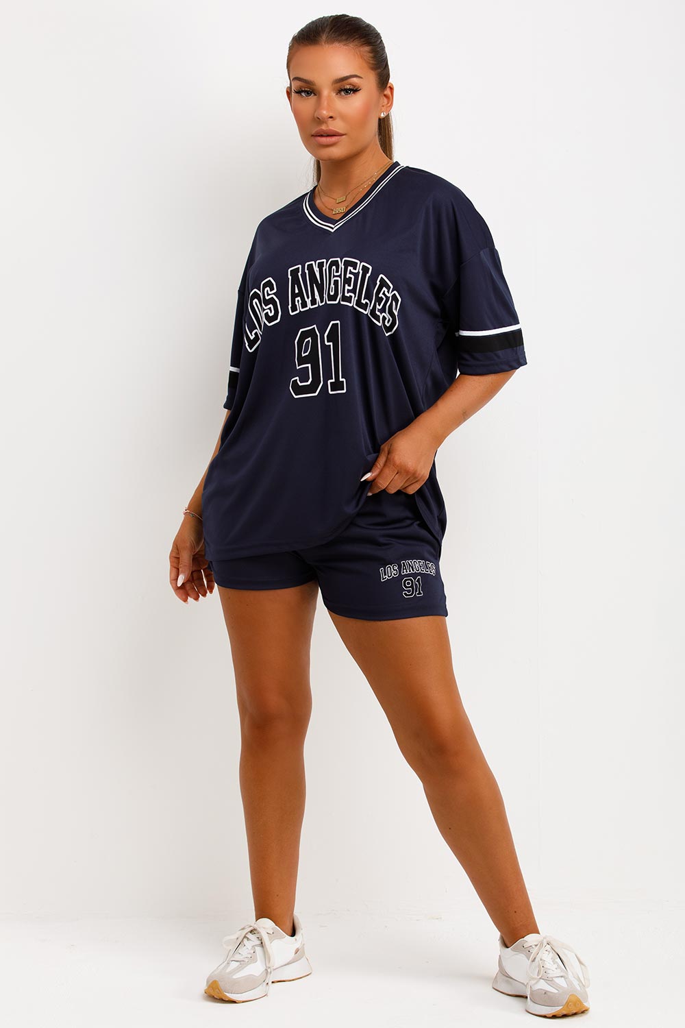 womens oversized jersey t shirt and shorts co ord set