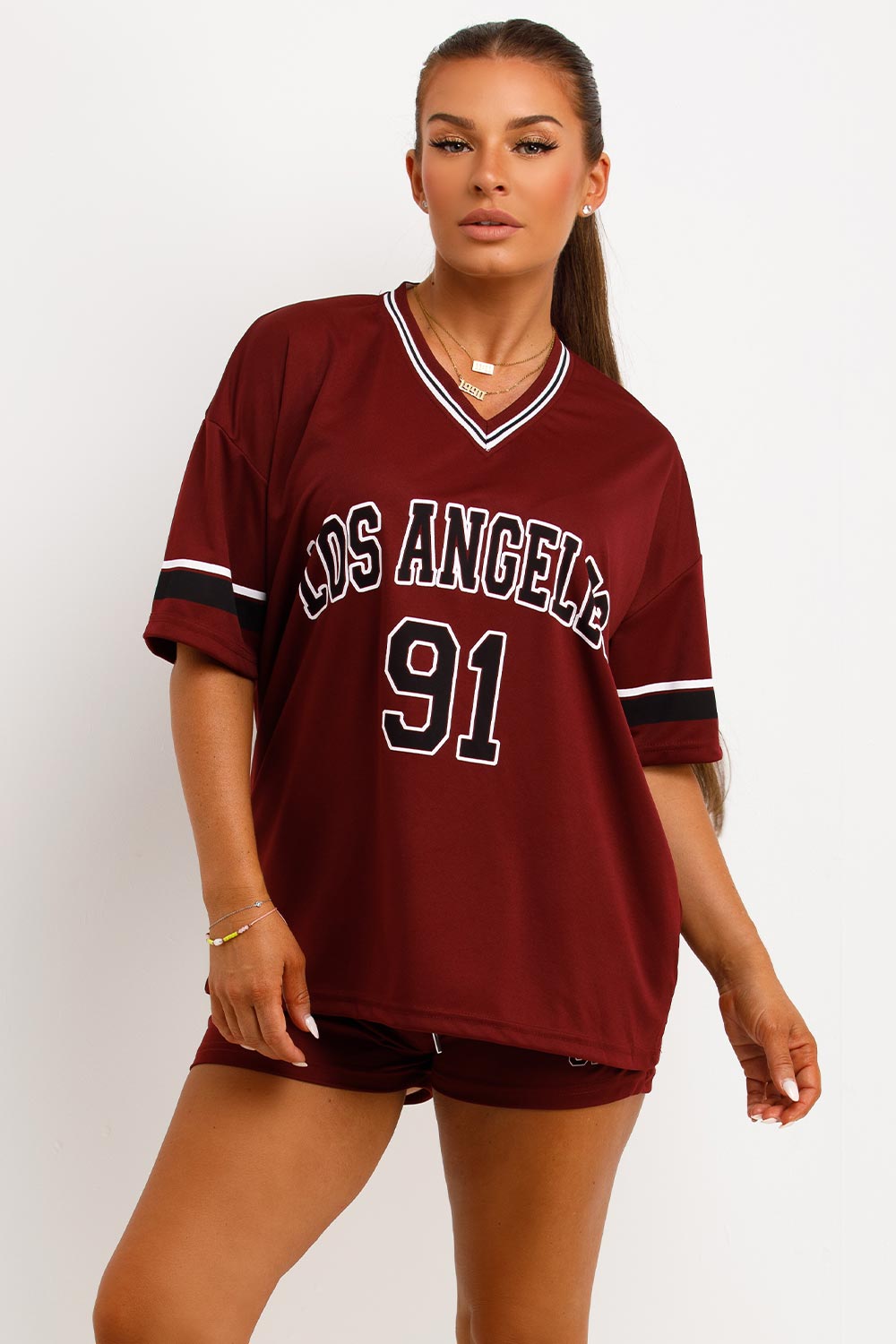 womens oversized jersey t shirt and shorts co ord set