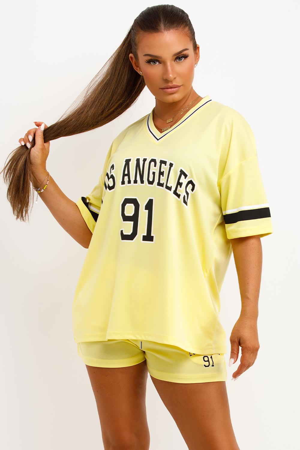 womens oversized football jersey t shirt and shorts two piece co ord set oversized