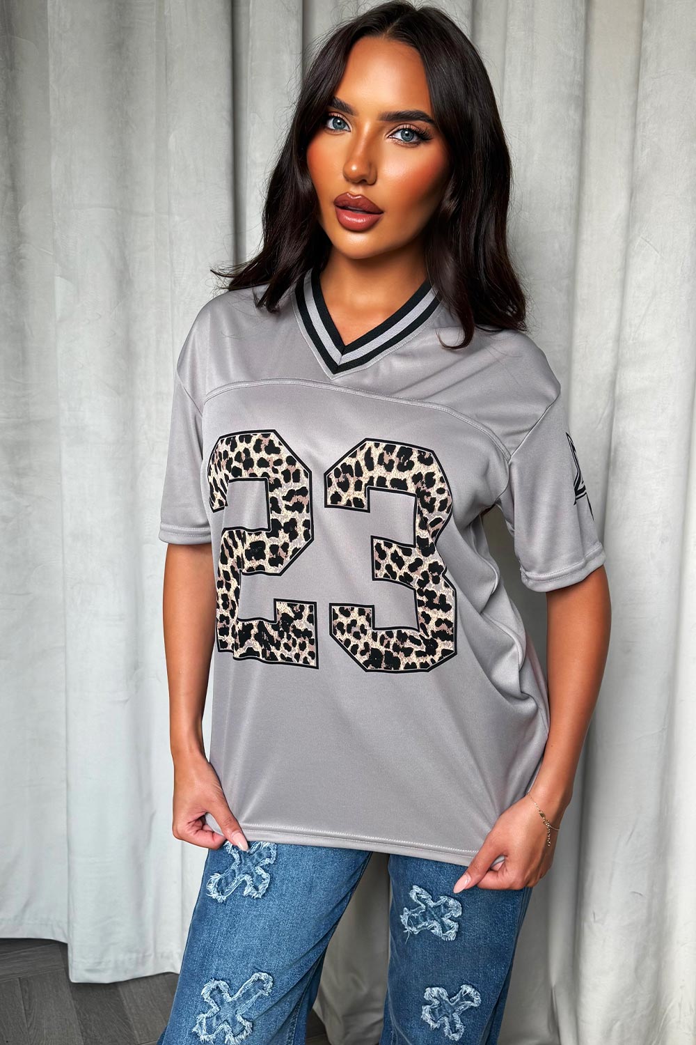 womens football jersey top with leopard print festival outfit