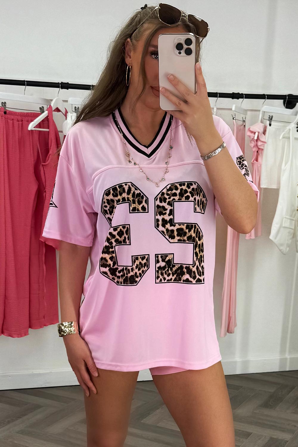 pink football jersey top with leopard print festival rave clothes styledup