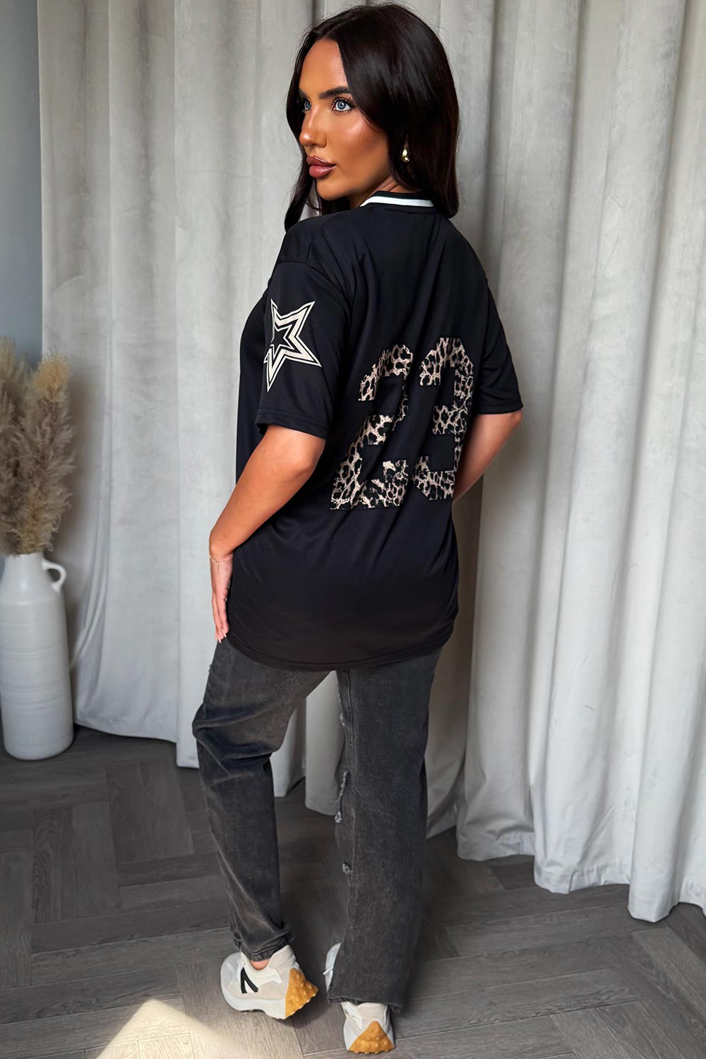 womens v neck oversized top leopard print slogan styledup