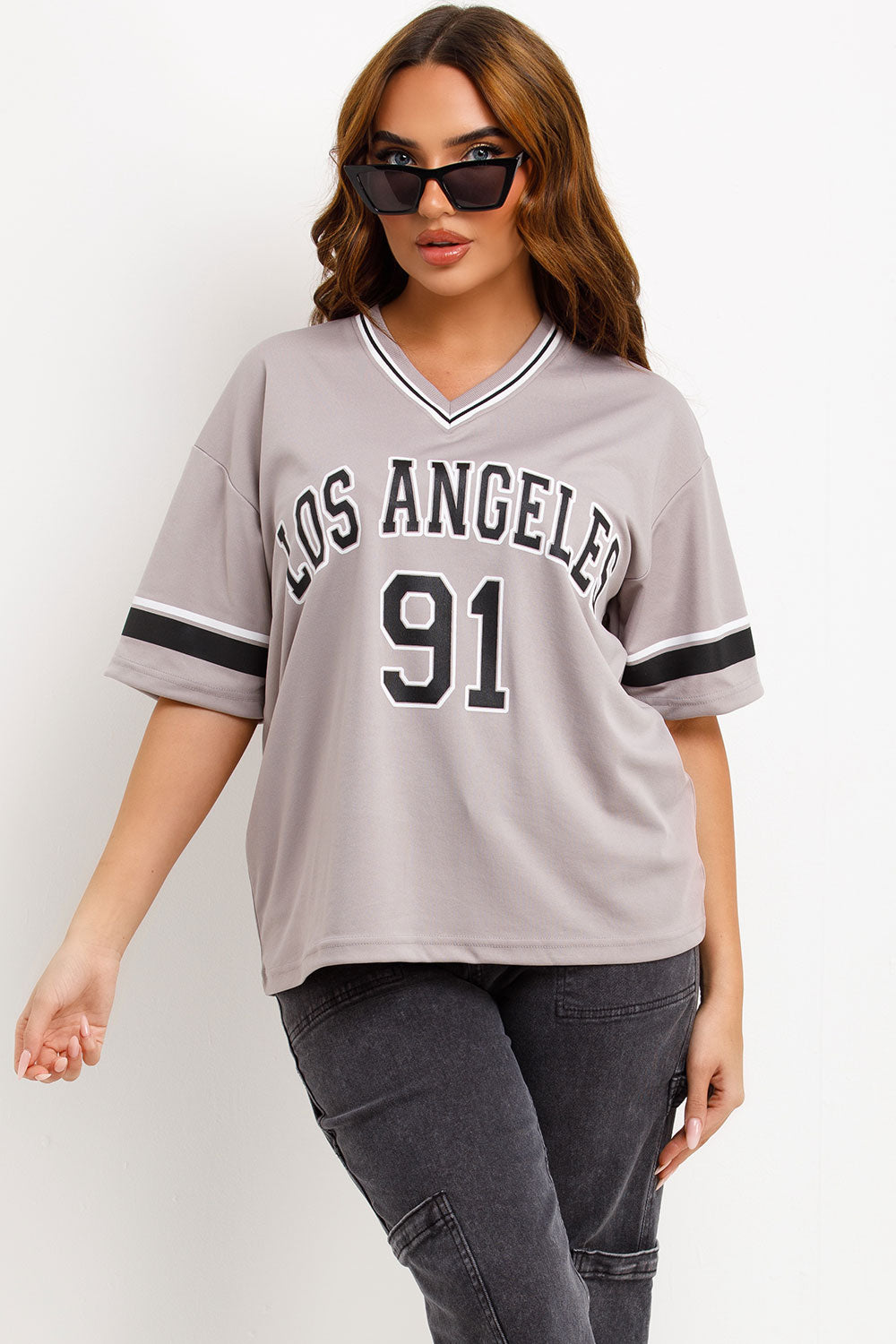 womens football jersey t shirt with los angeles print
