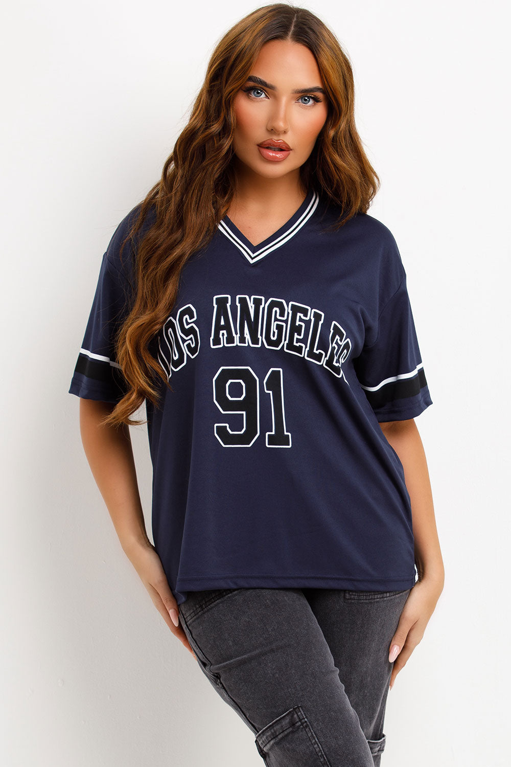 womens football jersey t shirt with los angeles print