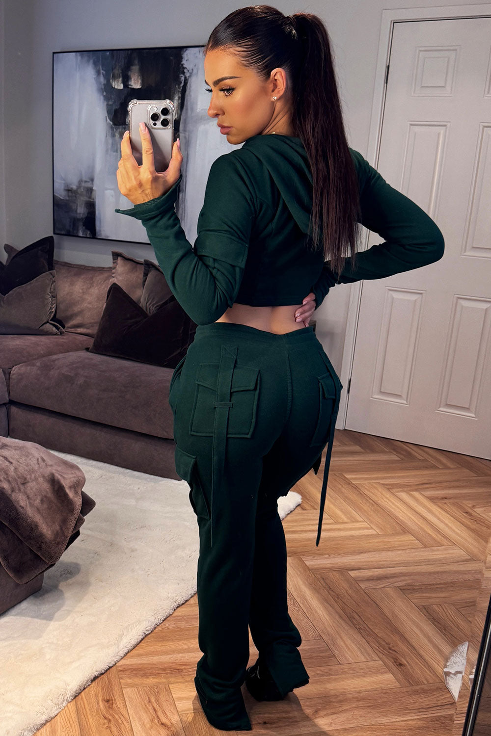 crop corset hoodie and ruched bum cargo joggers tracksuit bad society club co ord