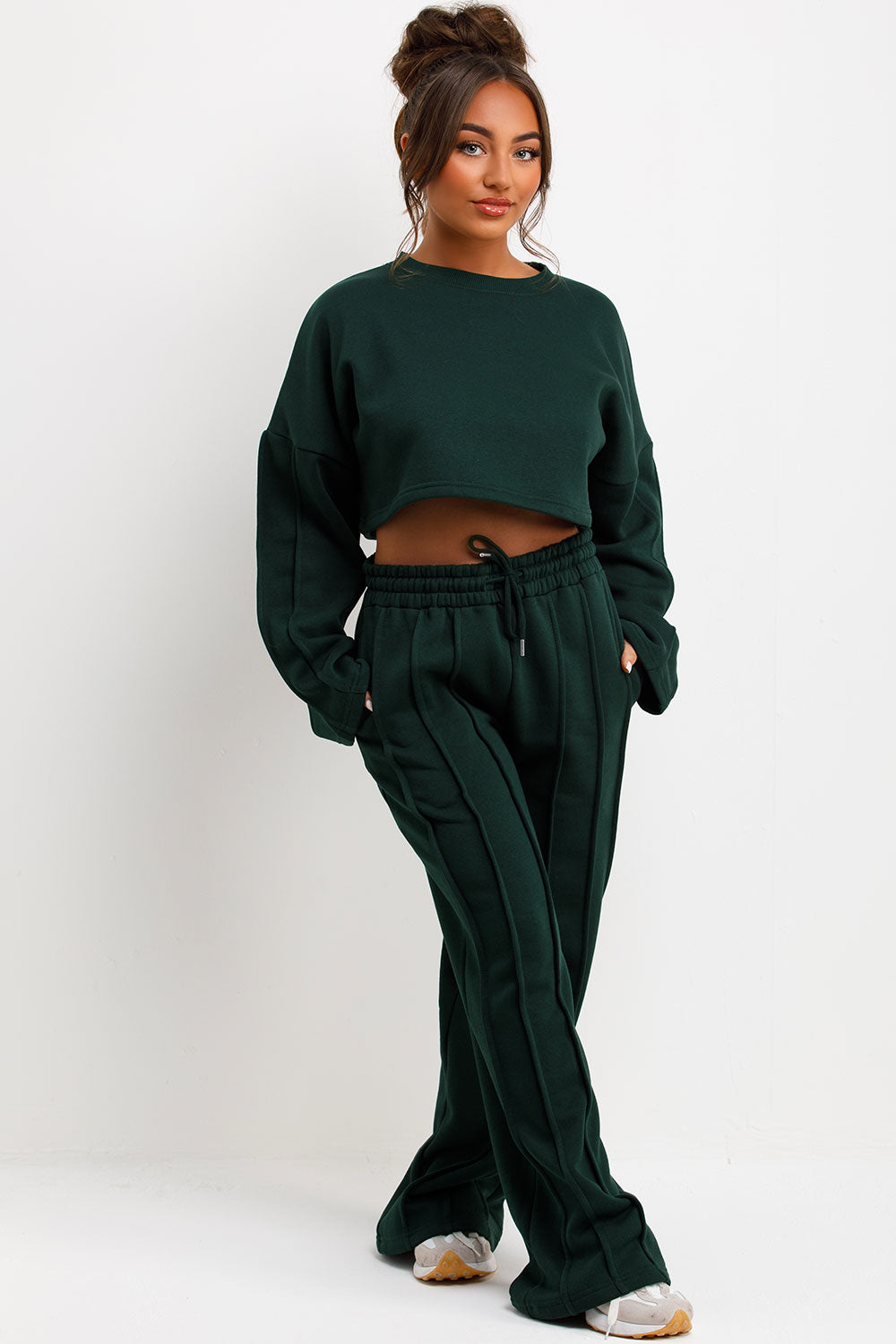 seam joggers and sweatshirt tracksuit set forest green