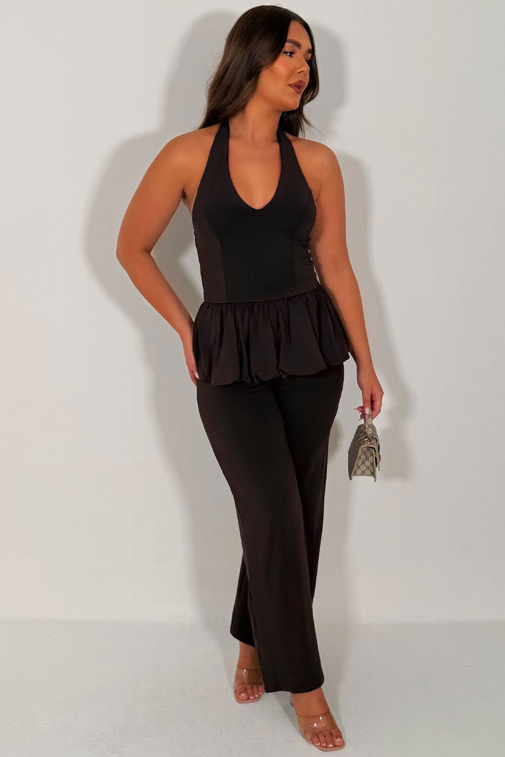 zara womens halterneck top and trousers co ord set summer holiday outfits styledup airport travel outfits uk