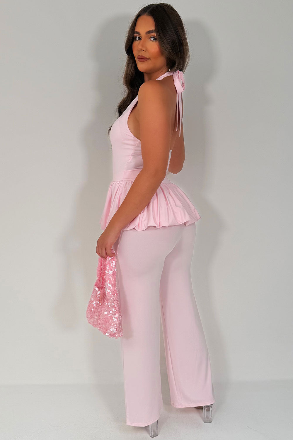 zara womens halterneck top and trousers co ord set summer holiday outfits styledup airport travel outfits uk