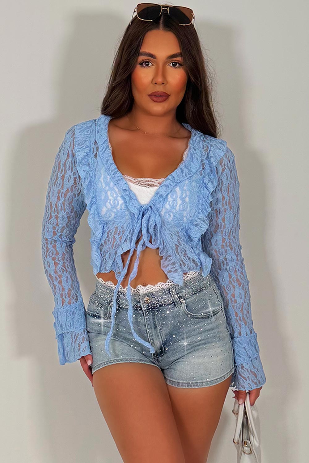 ruffle top with long sleeves ruffle frilly hem summer holiday outfit styledup uk