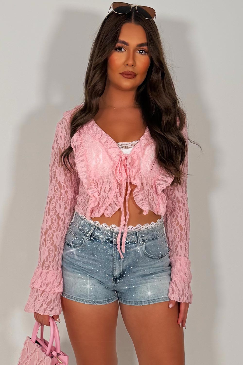 ruffle frilly long sleeve lace top styledup uk