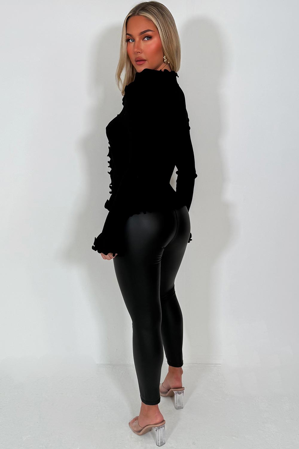 ruffle frill long sleeve knitted jumper womens styledup