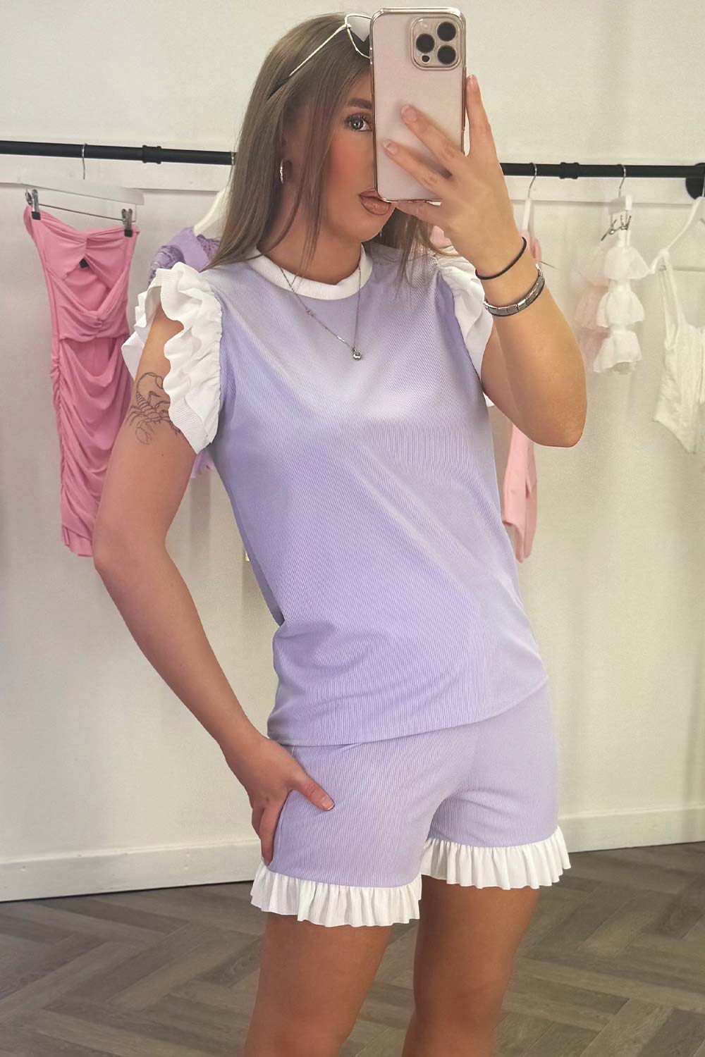 ruffle frill shorts and top set womens summer holiday outfit styledup