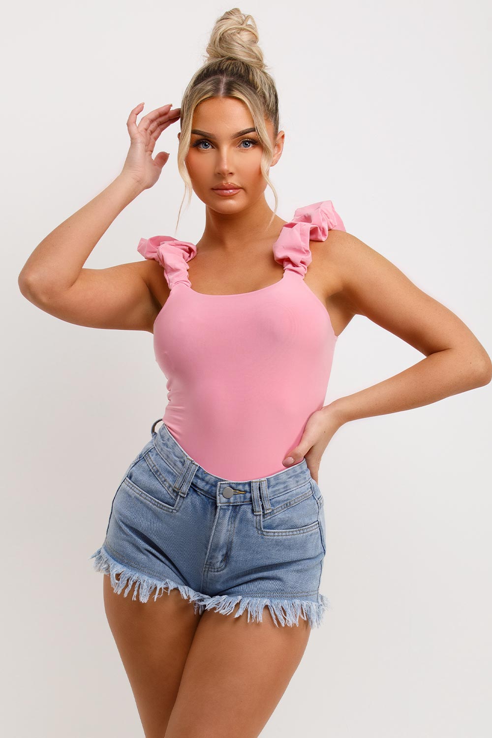 ruched ruffle bodysuit top
