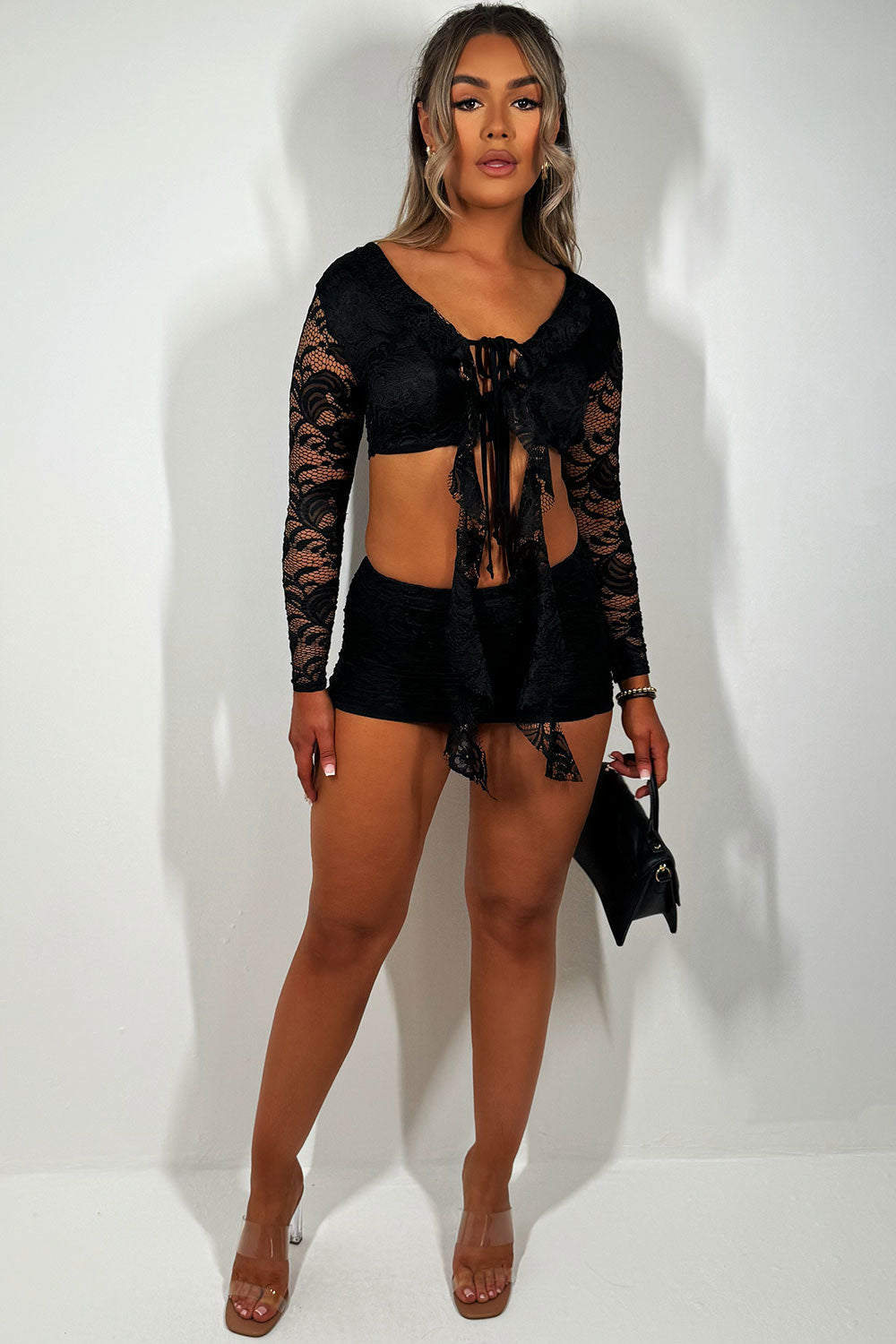 mini lace skirt and long sleeve top co ord set