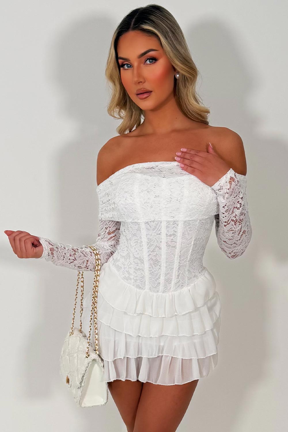 white long sleeve lace playsuit summer holiday outfit night out occasion dresses uk styledup