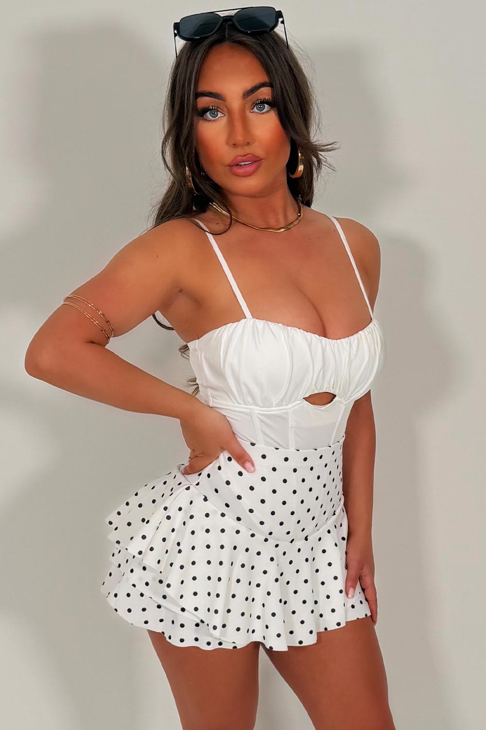 polka dot skirt white skort summer holiday occasion outfit styledup uk white fox