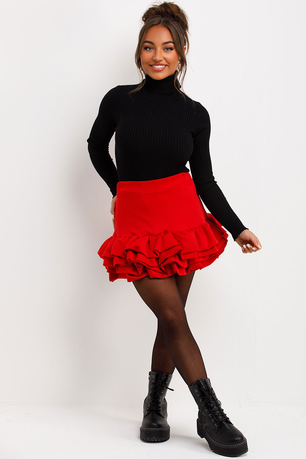 ruffle frill hem high waist short skorts