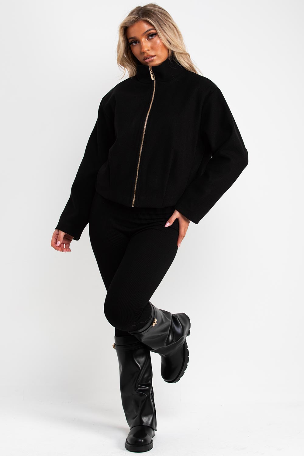black bomber jacket with funnel neck zara womens uk
