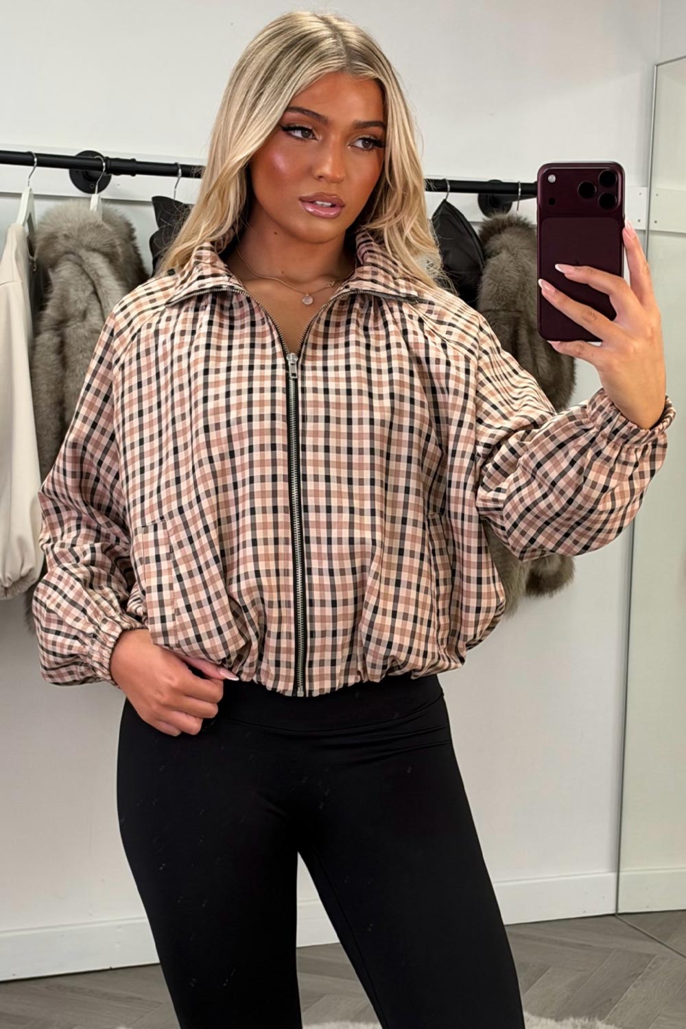 brown checked windbreaker jacket styledup uk