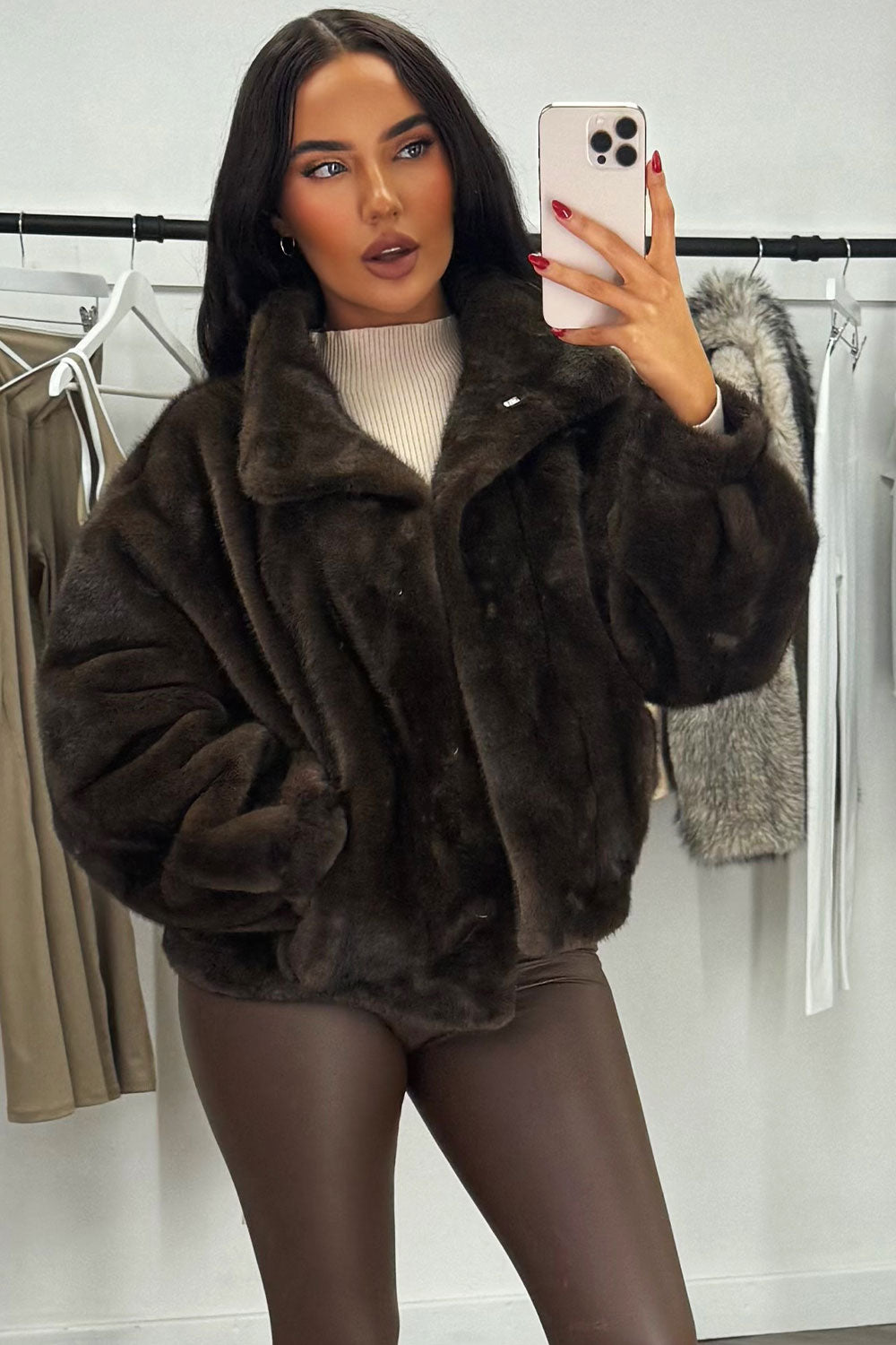 womens faux fur funnel neck jacket zara uk