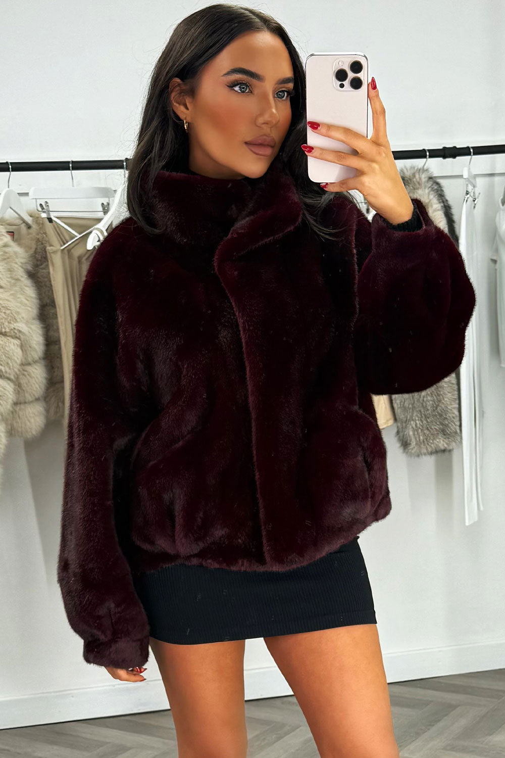 womens faux fur funnel neck jacket zara uk