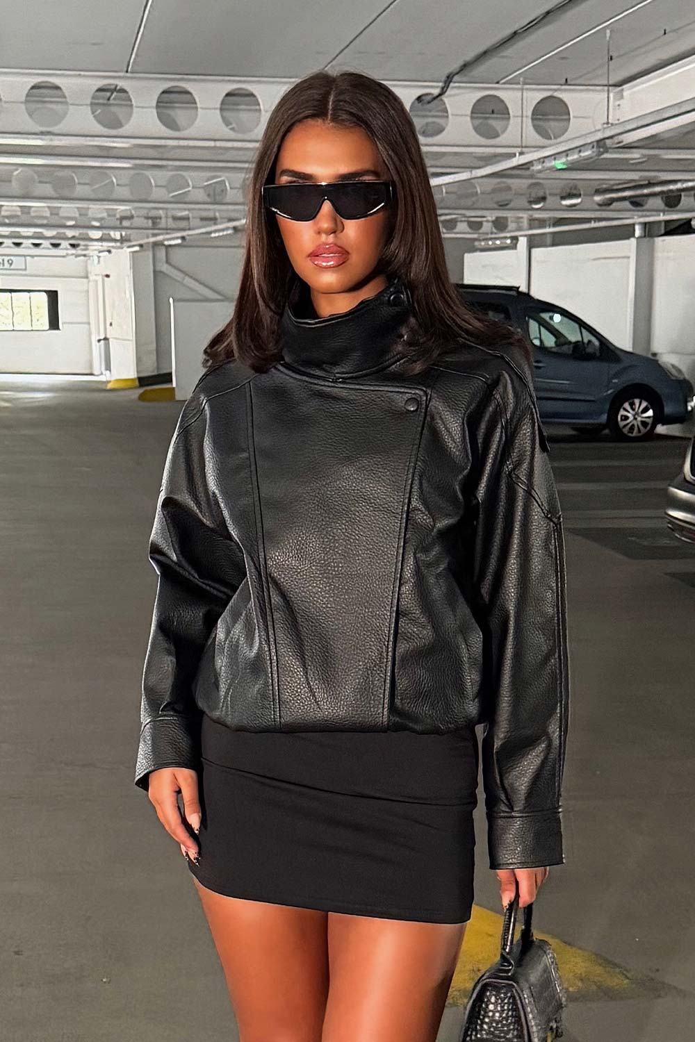 zara womens leather effect womens jacket with stand up collar black uk