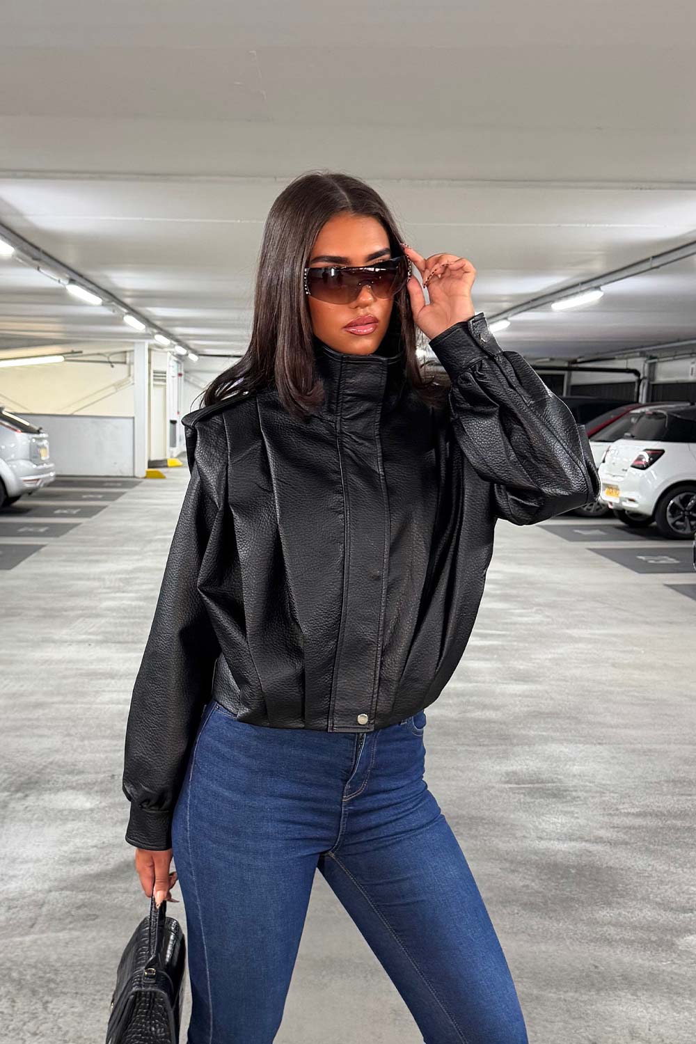 zara faux leather funnel neck bomber jacket for womens uk