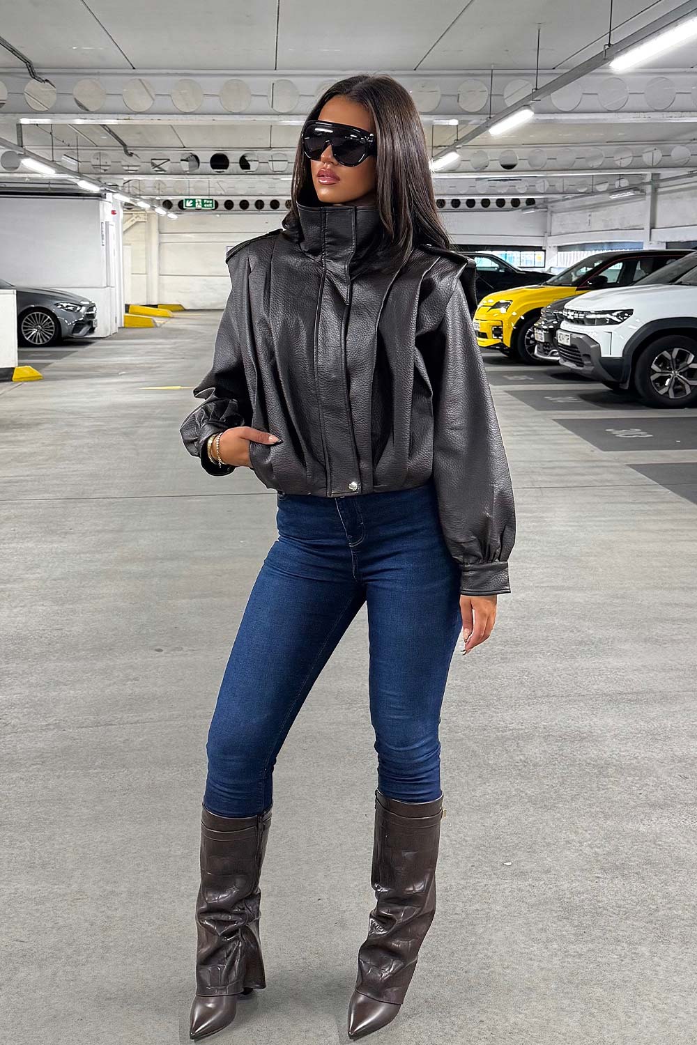 funnel neck leather effect zara jacket for womens styledup uk