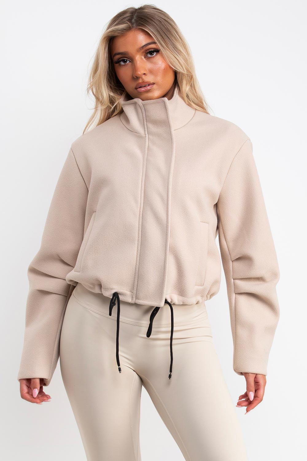 womens funnel neck jacket with drawstring hem styledup uk