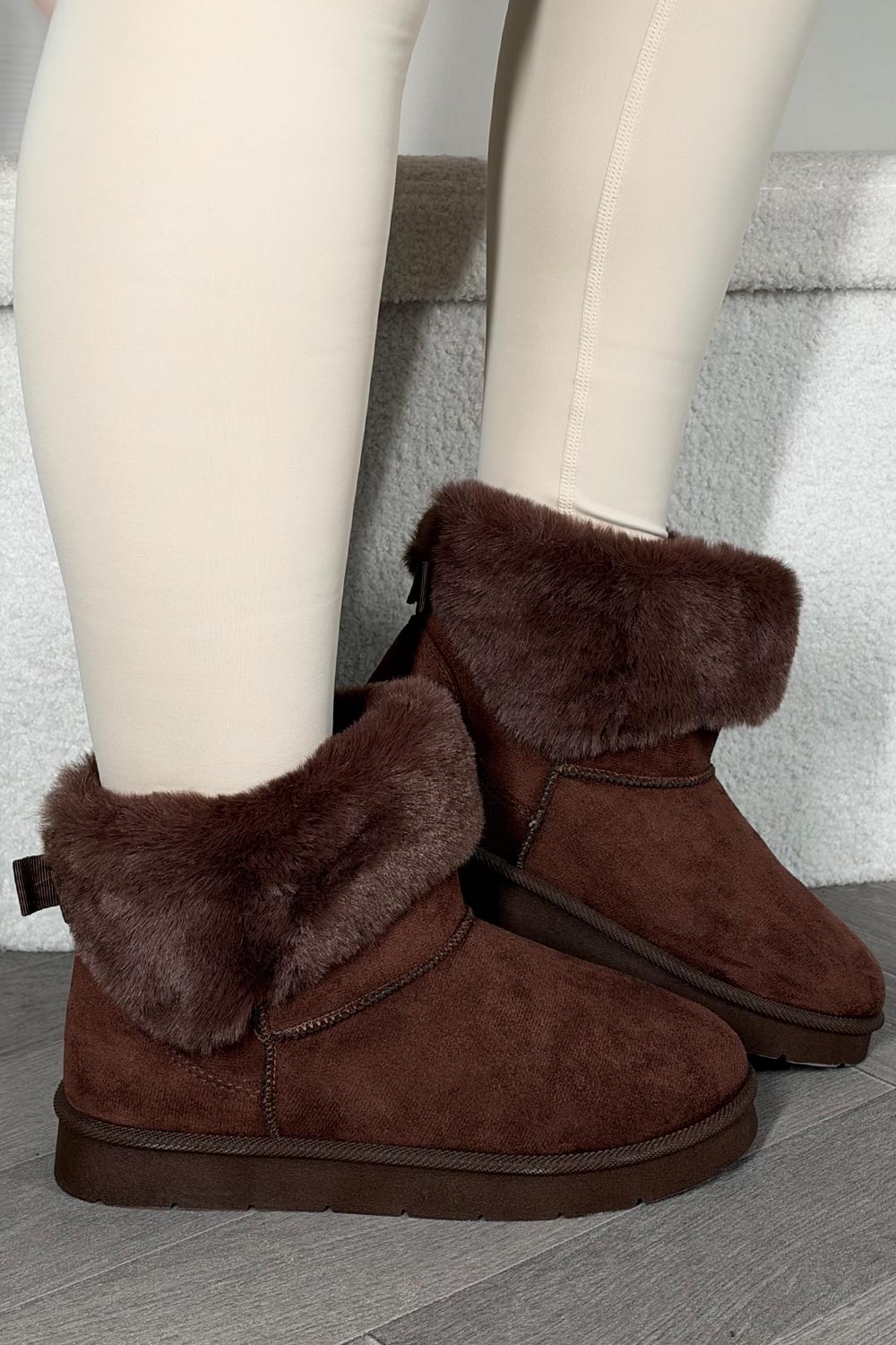 womens brown ugg platform boots fur trim and lining