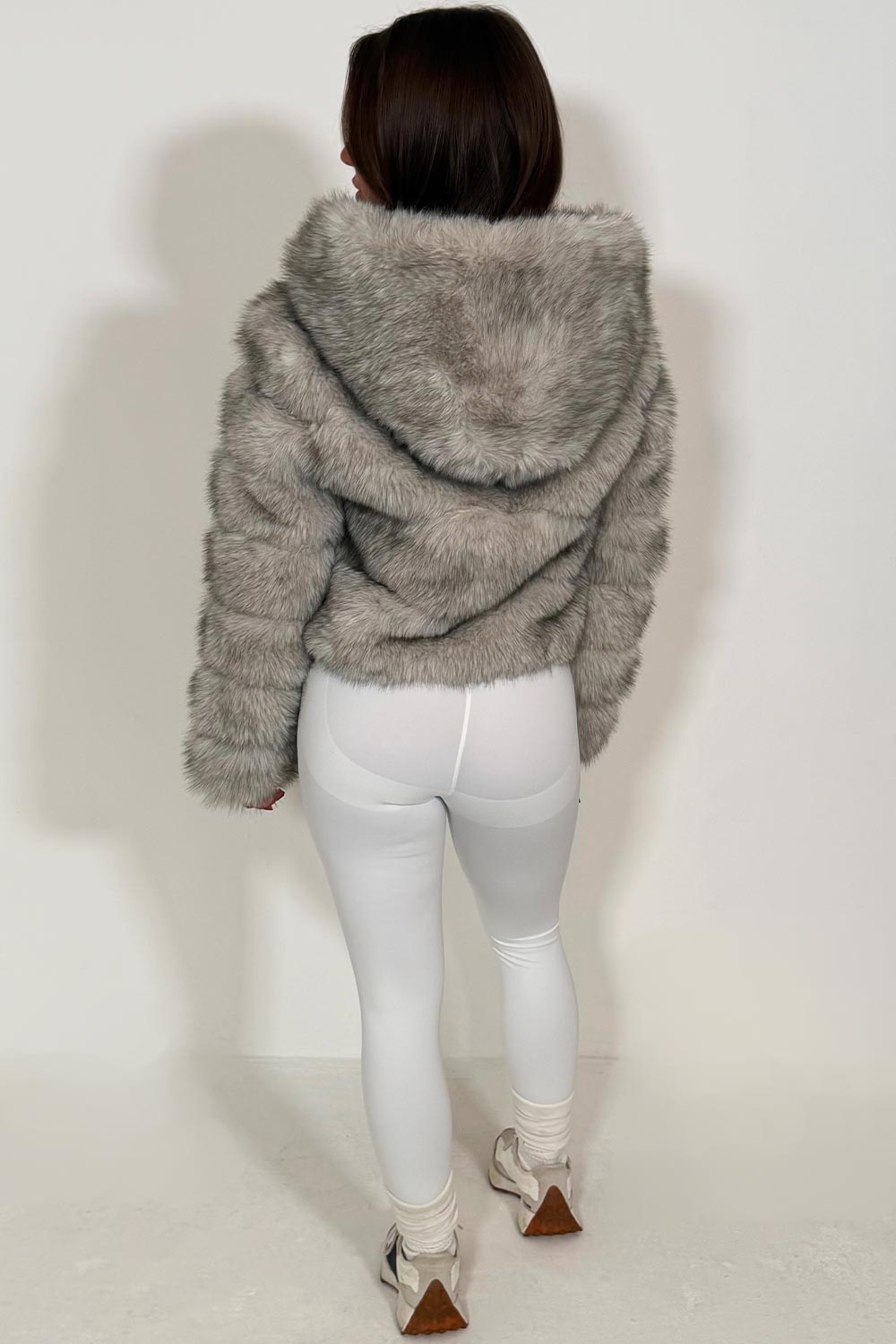hooded faux fur bubble coat womens