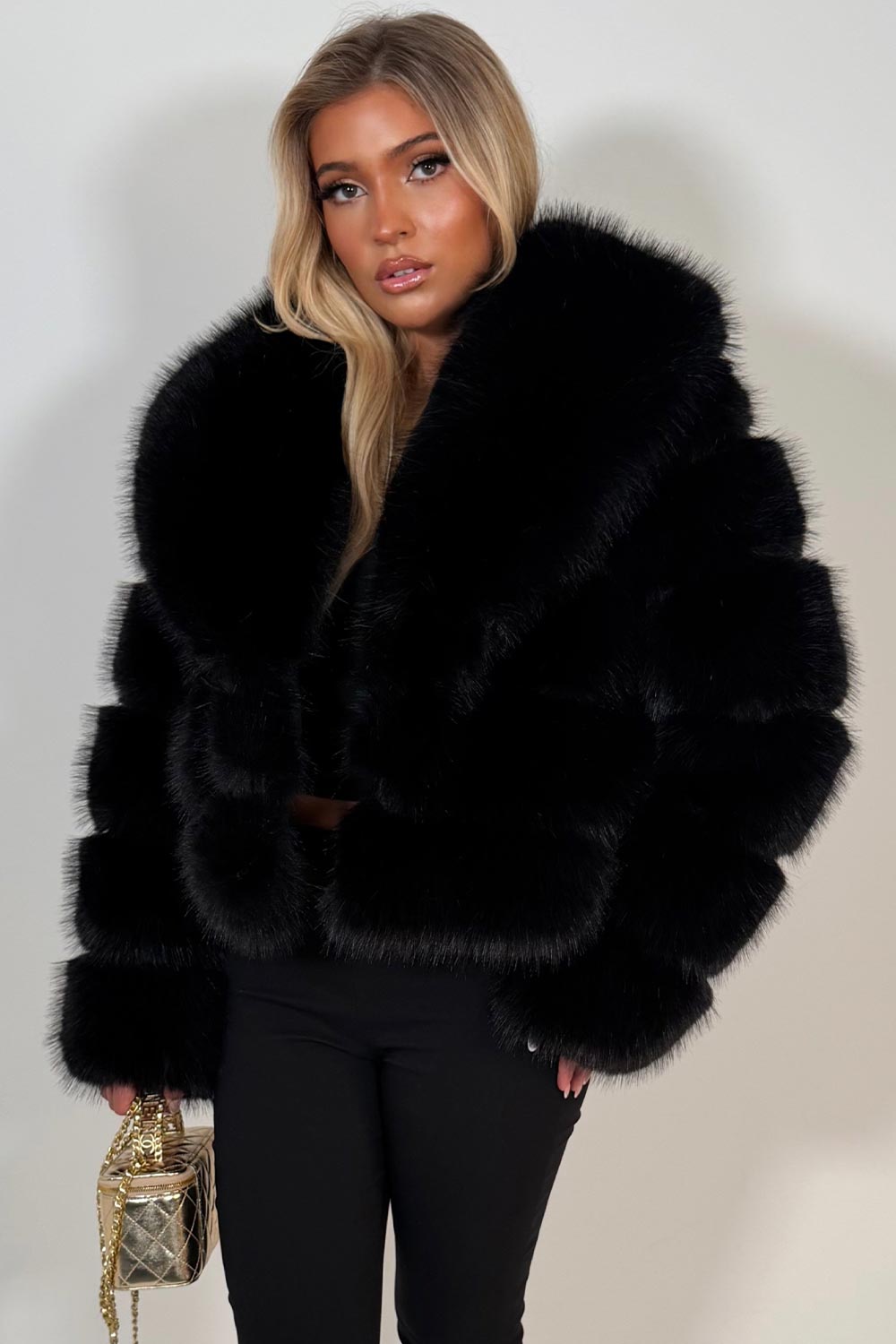 womens winter faux fur panelled jacket