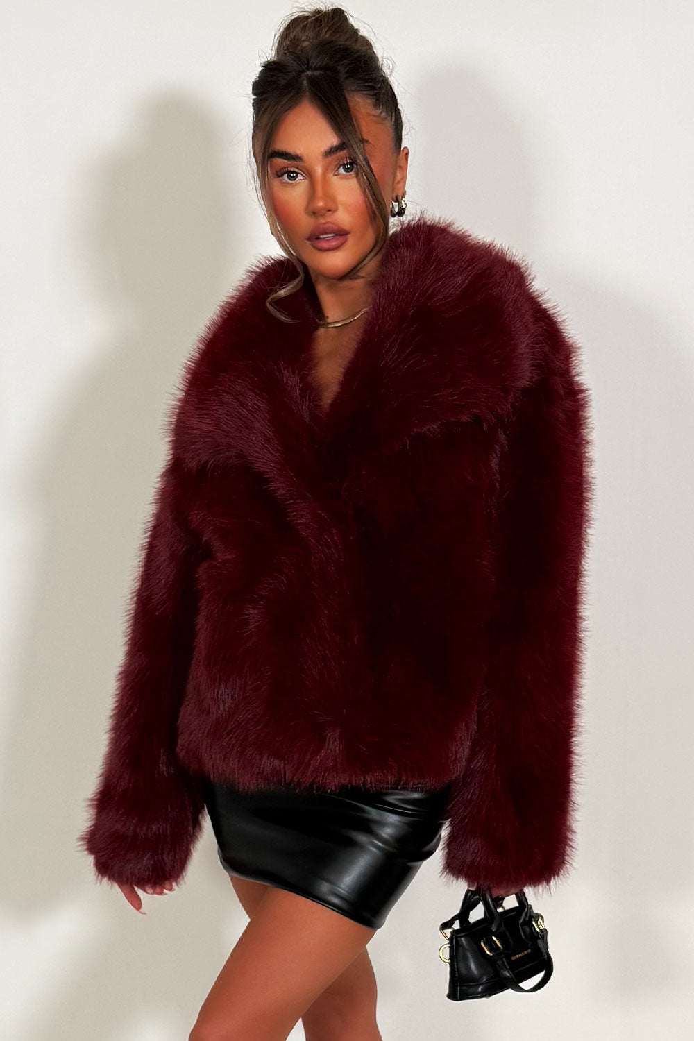 styledup burgundy fur jacket for womens