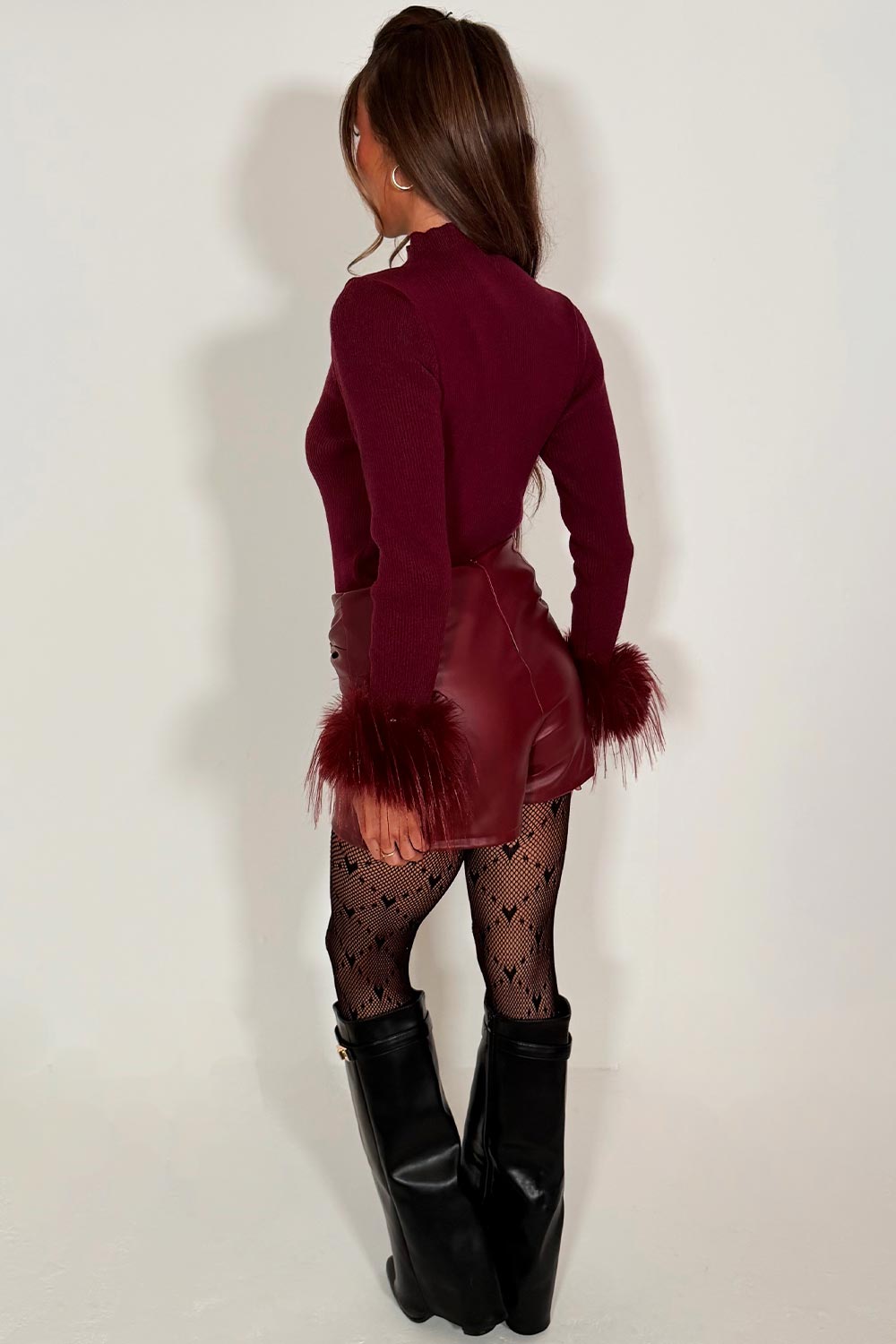 faux fur cuff long sleeve jumper for womens christmas party outfit styledup