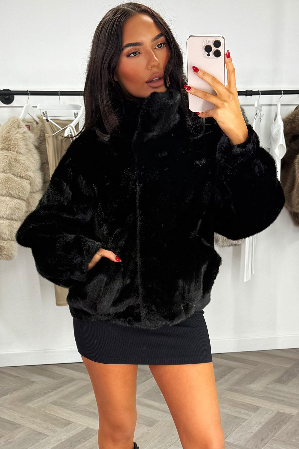 funnel neck faux fur jacket zara womens