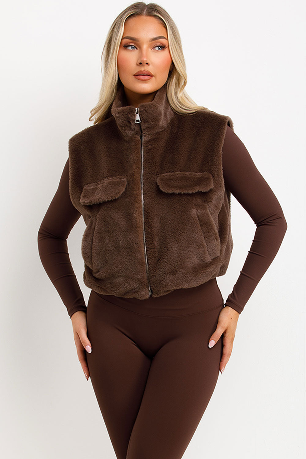 cropped teddy gilet womens