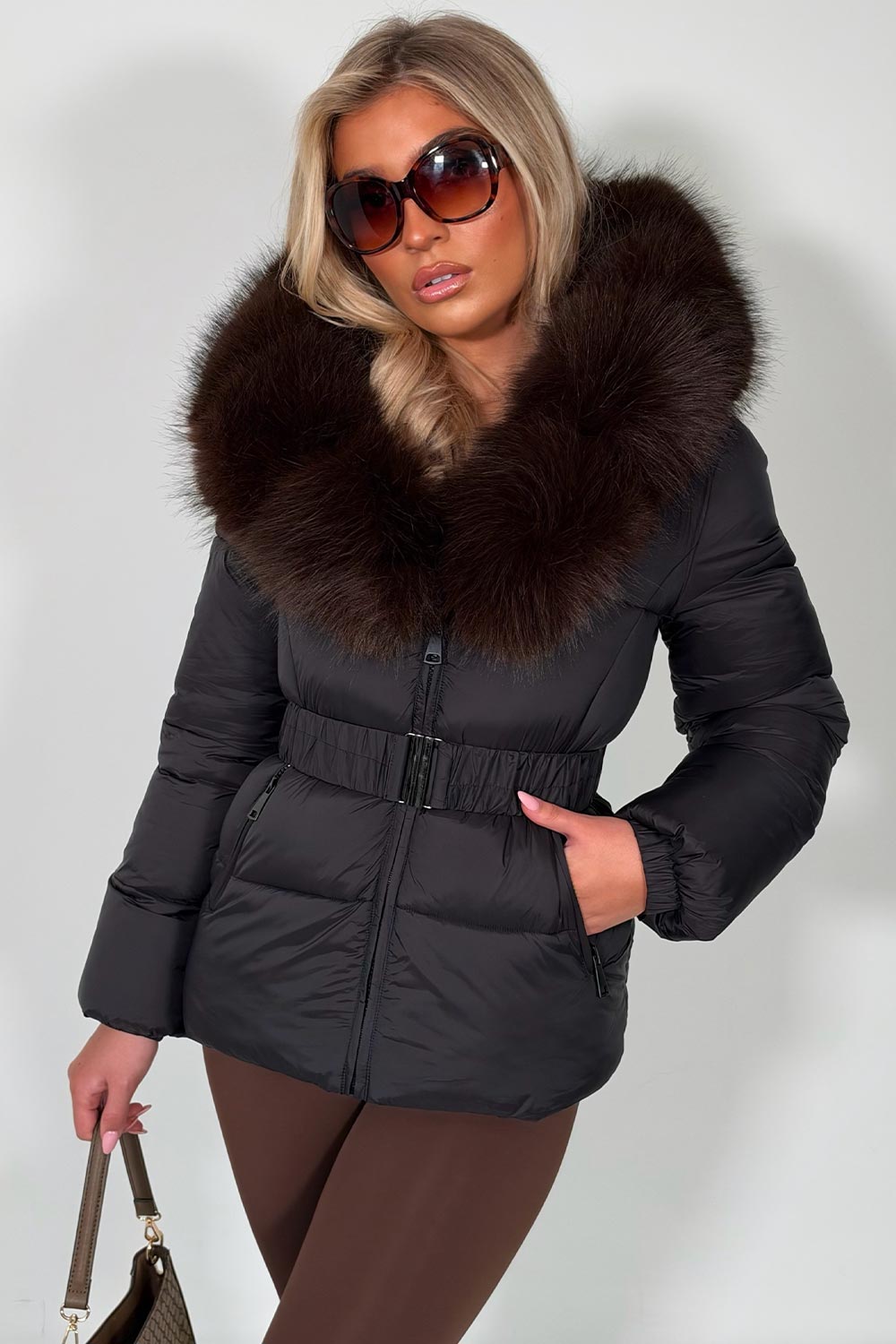 padded puffer winter jacket with fur hood styledup uk