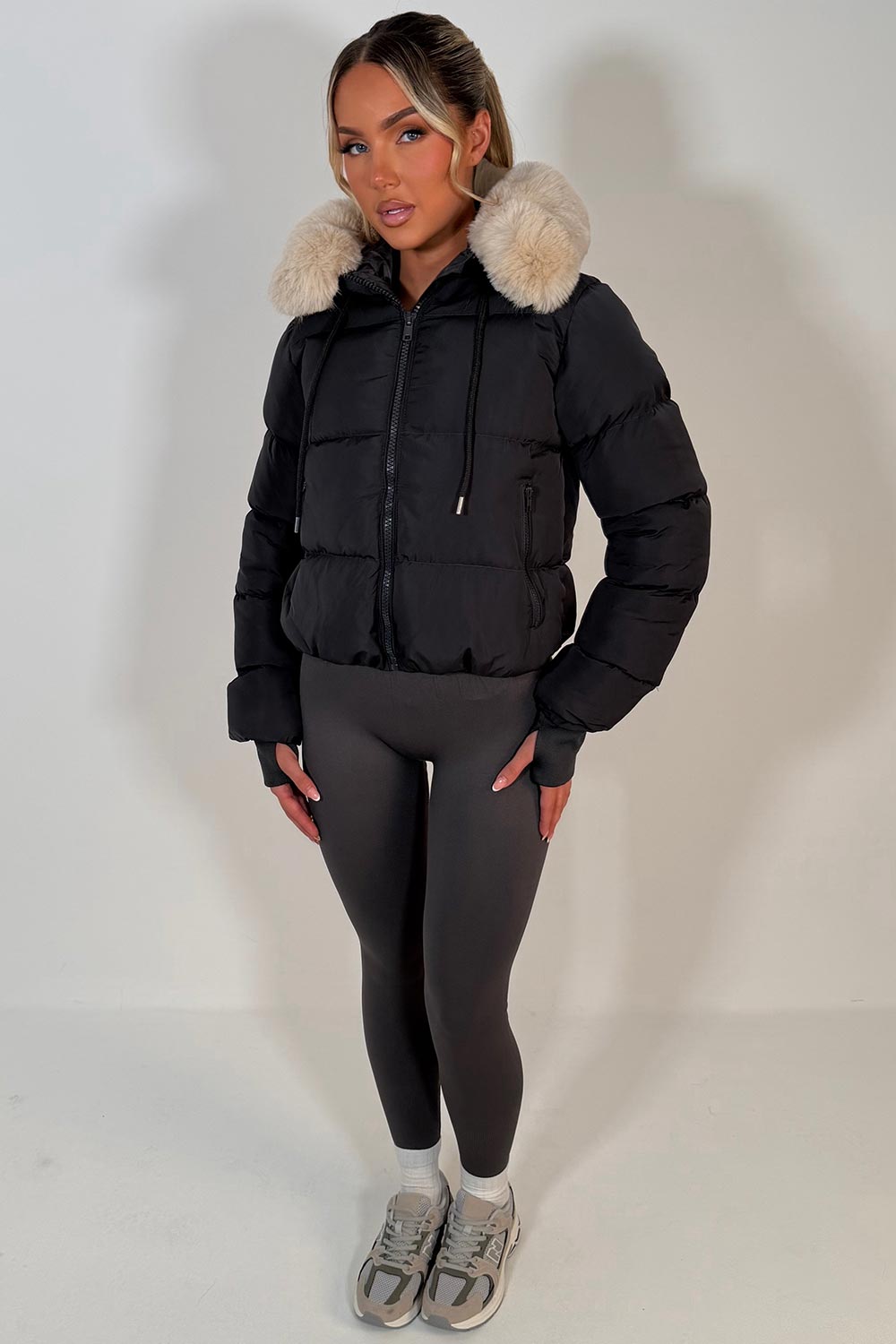 womens puffer padded faux fur hooded jacket sale styledup uk