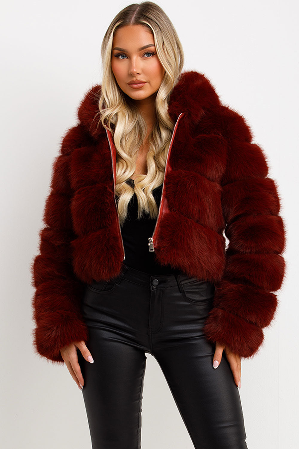womens faux fur jacket with hood
